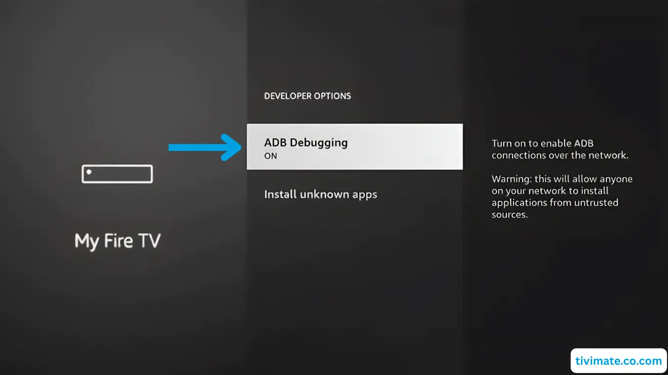 ADB debugging turned on in Firestick Developer options