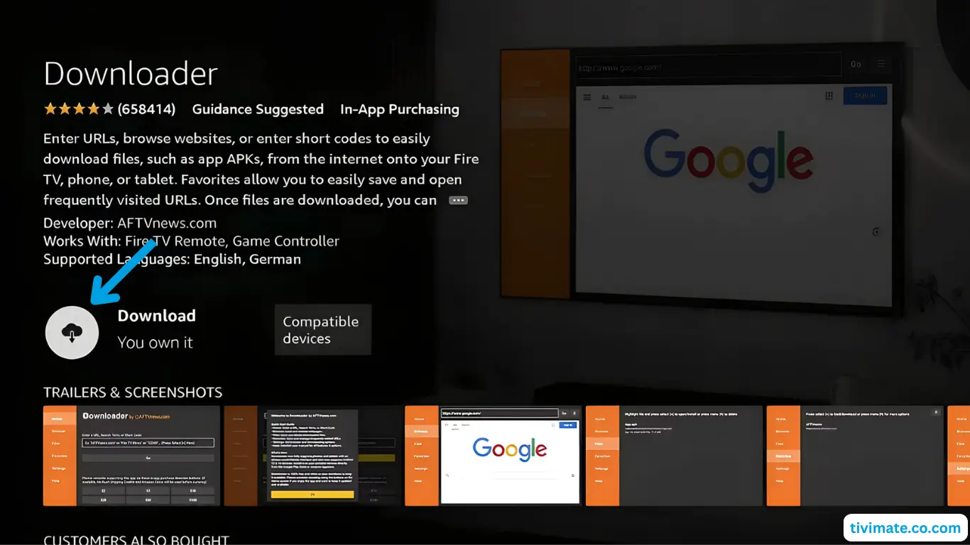 Downloader app page with the Download button