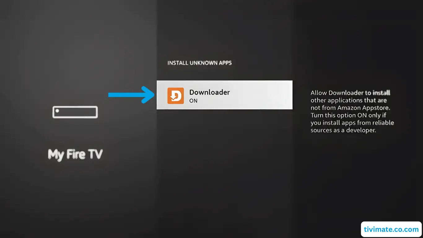 Install unknown apps list with Downloader toggled on