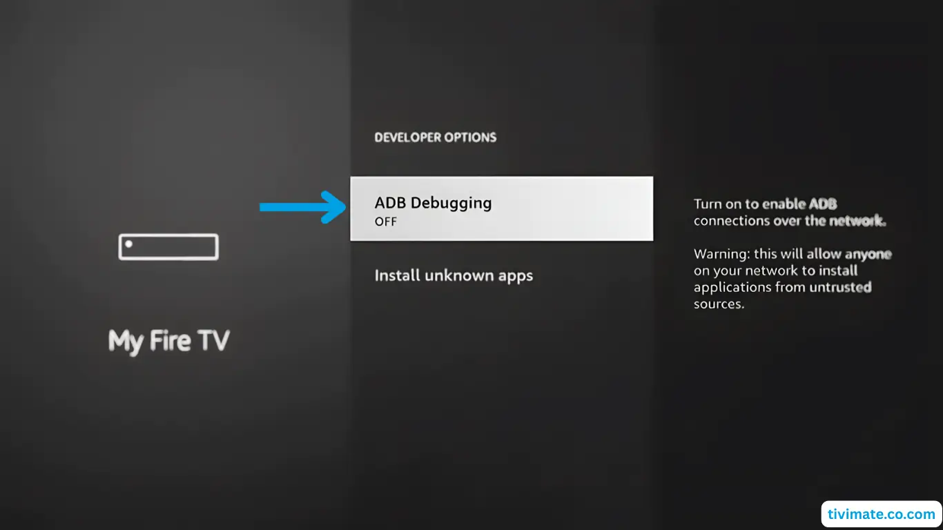 Enabling ADB debugging in Firestick Developer options