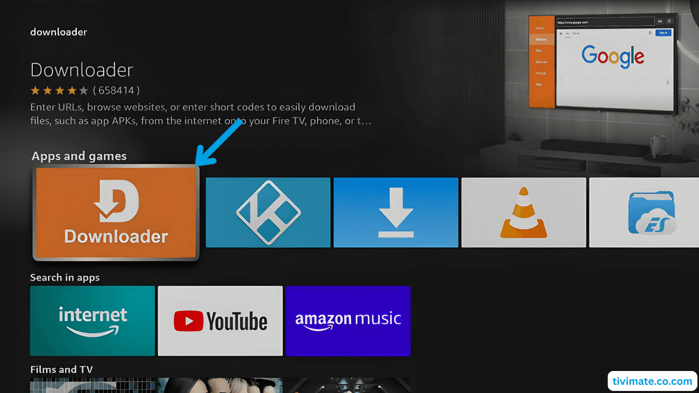 Selecting the Downloader app on Fire TV